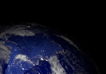 Fototapeta na wymiar Earth from space at night. Other orientations available.