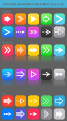 Apps navigation icons set with arrows for UI.