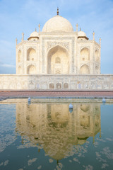 Fototapeta na wymiar Reflection in the water of the Taj Mahal.