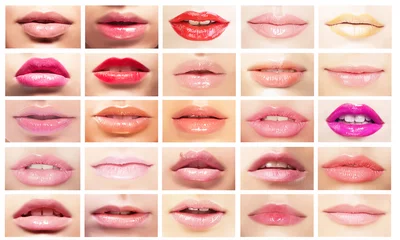 Fotobehang Female's Mouths. Set of Women's Lips. Bright Makeup & Cosmetics © gromovataya