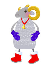 Овечка на белом фоне . Векторная иллюстрация.