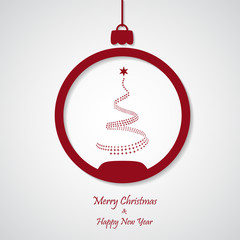 vector red christmas background with tree. cut paper design.