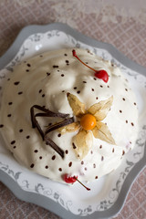 Yoghurt cake with chocolate and cherries