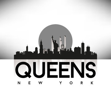 Queens New York USA Skyline Silhouette Black vector