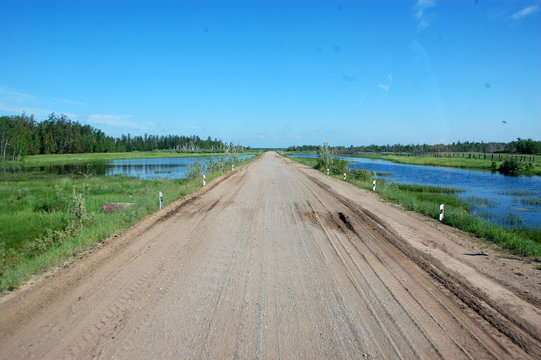 Gravel road Kolyma state highway at outback of Russia