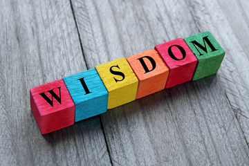 concept of wisdom word on colorful wooden cubes