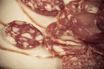 The background - detail of sliced salami