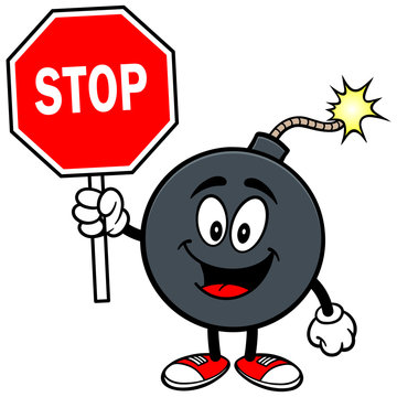 Bomb Mascot with Stop Sign