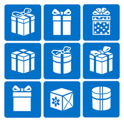 Gift box icons set on blue background vector