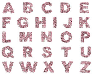 alfabeto az lettera rubino rosso rosa gemme 3d, sfondo bianco