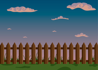 Wooden fence and green grass with sky