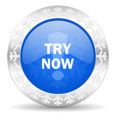 try now blue icon, christmas button