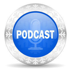 podcast blue icon, christmas button