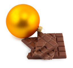 chocolate and Christmas ball isolated on a white background