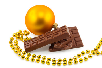 chocolate and Christmas ball isolated on a white background
