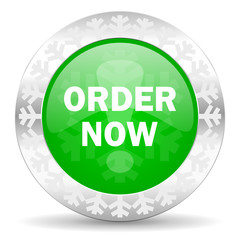 Fototapeta premium order now green icon, christmas button