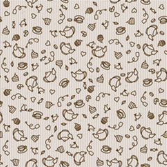 Tea and sweets. Beige background. Seamless vector illustration
