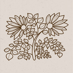 Flower elements on a striped background.