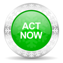 act now green icon, christmas button