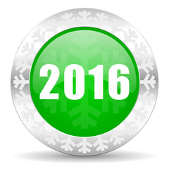new year 2016 green icon, christmas button, new years symbol