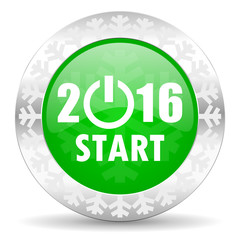 new year 2016 green icon, christmas button, new years symbol