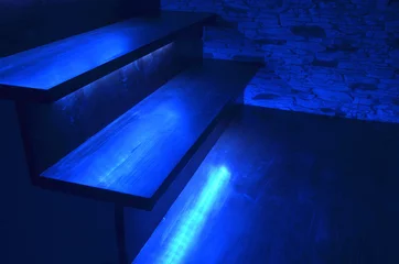 Printed kitchen splashbacks Stairs Illuminated wooden stairs