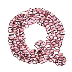 q lettera rubino rosso rosa gemme 3d, sfondo bianco