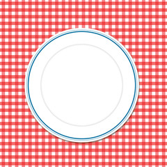 czerwona kratka, biały talerz, kuchnia