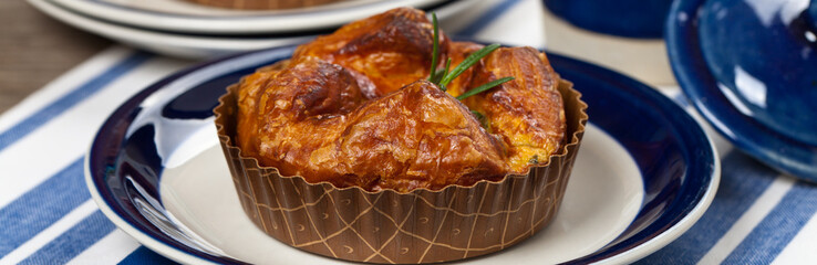 Good Breakfast. Baked Egg Souffle. Selective focus.