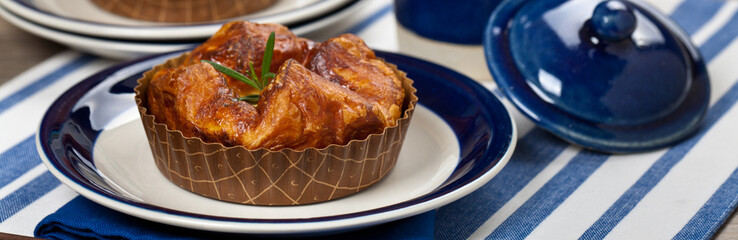 Good Breakfast. Baked Egg Souffle. Selective focus.