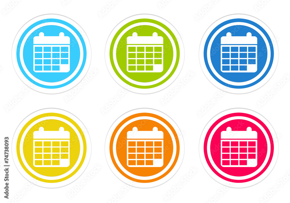 Poster set of rounded colorful buttons with calendar symbol