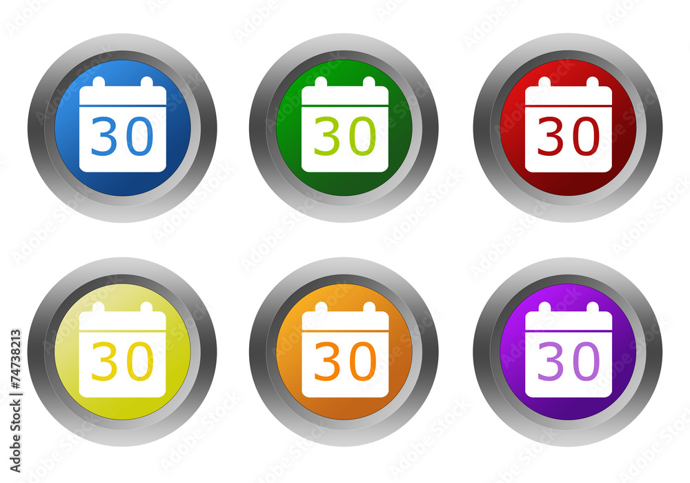 Aufkleber set of rounded colorful buttons with calendar symbol