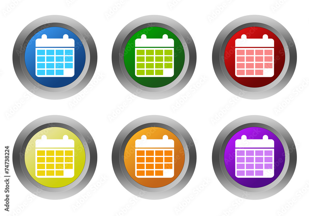 Poster set of rounded colorful buttons with calendar symbol