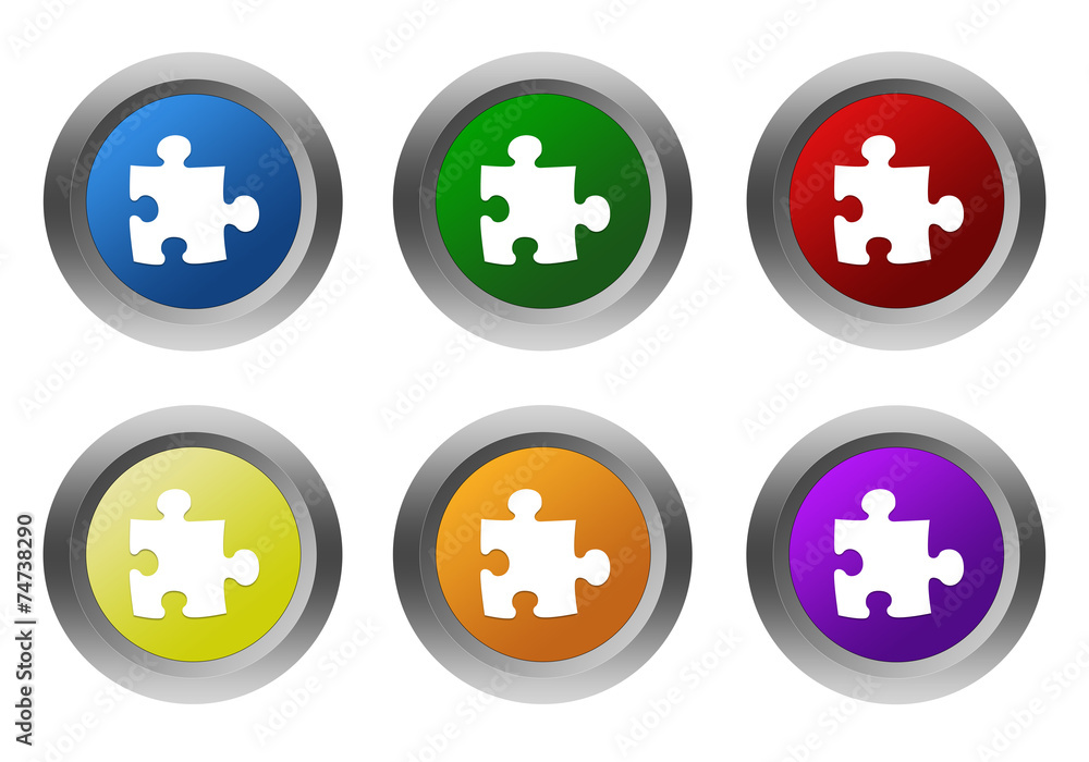 Poster set of rounded colorful buttons with puzzle symbol