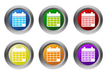 Set of rounded colorful buttons with calendar symbol