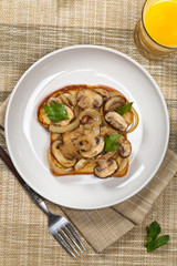 French Toast with mushrooms and onions. Selective focus.
