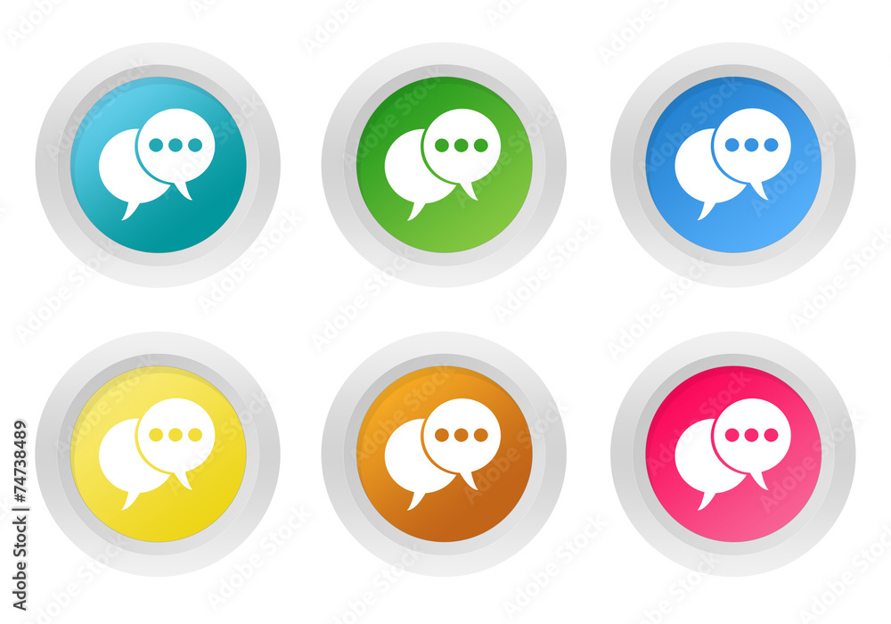 Poster set of rounded colorful buttons with bubble speeches symbol