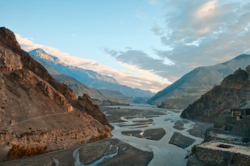Sunrise in a river Cali Gandaki valley