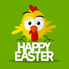 Happy Easter Title with Chick on Green Background