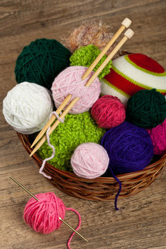 Balls of yarn on White Background. Selective focus.