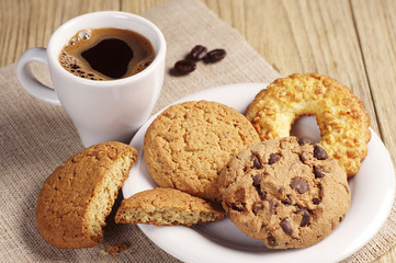 Various cookies and coffee