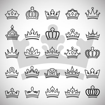 Crown Icons Set - Isolated On Gray Background - Vector Illustration, Graphic Design, Editable For Your Design
