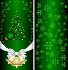 Naklejka na ściany i meble Christmas card with a Christmas tree with a bow