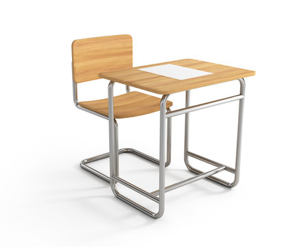 school desk and chair on white background