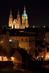 Fototapeta na wymiar Night winter Prague gothic Castle, Czech Republic