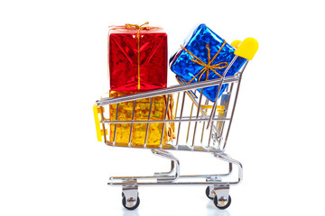 Christmas toys in shopping cart