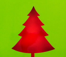 Vintage Christmas postcard with true paper christmas tree