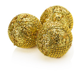 golden Christmas balls isolated on the white background