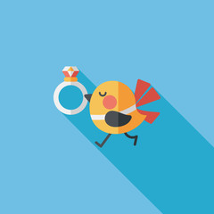 wedding bird with diamond ring flat icon with long shadow,eps10