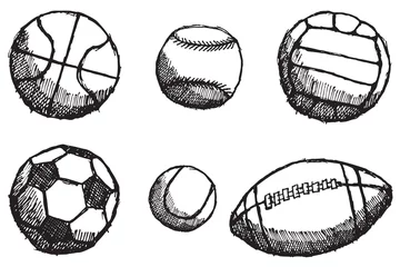 Fototapete Ballsport Ball-Skizze-Set mit Schatten auf weißem Hintergrund